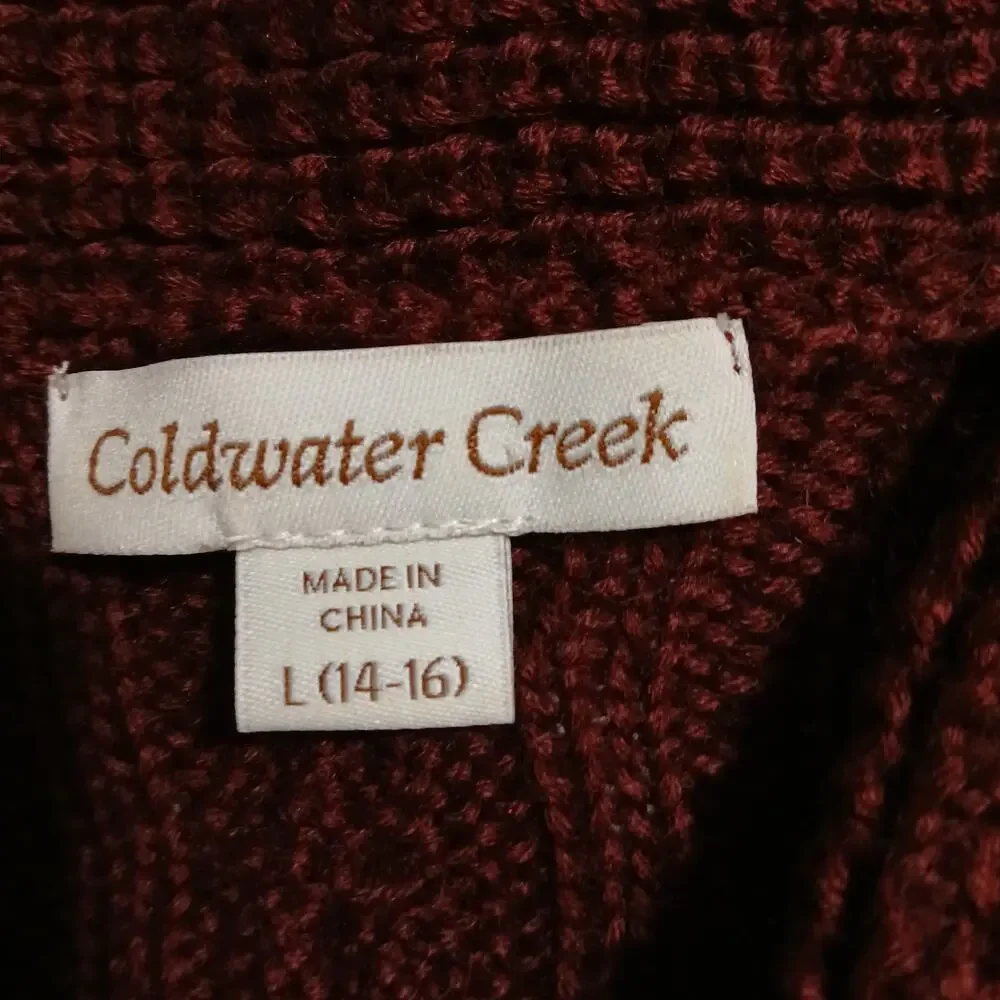 Coldwater Creek L (14/16) Maroon Cable Knit Cowl Neck Wool Blend Tunic Sweater